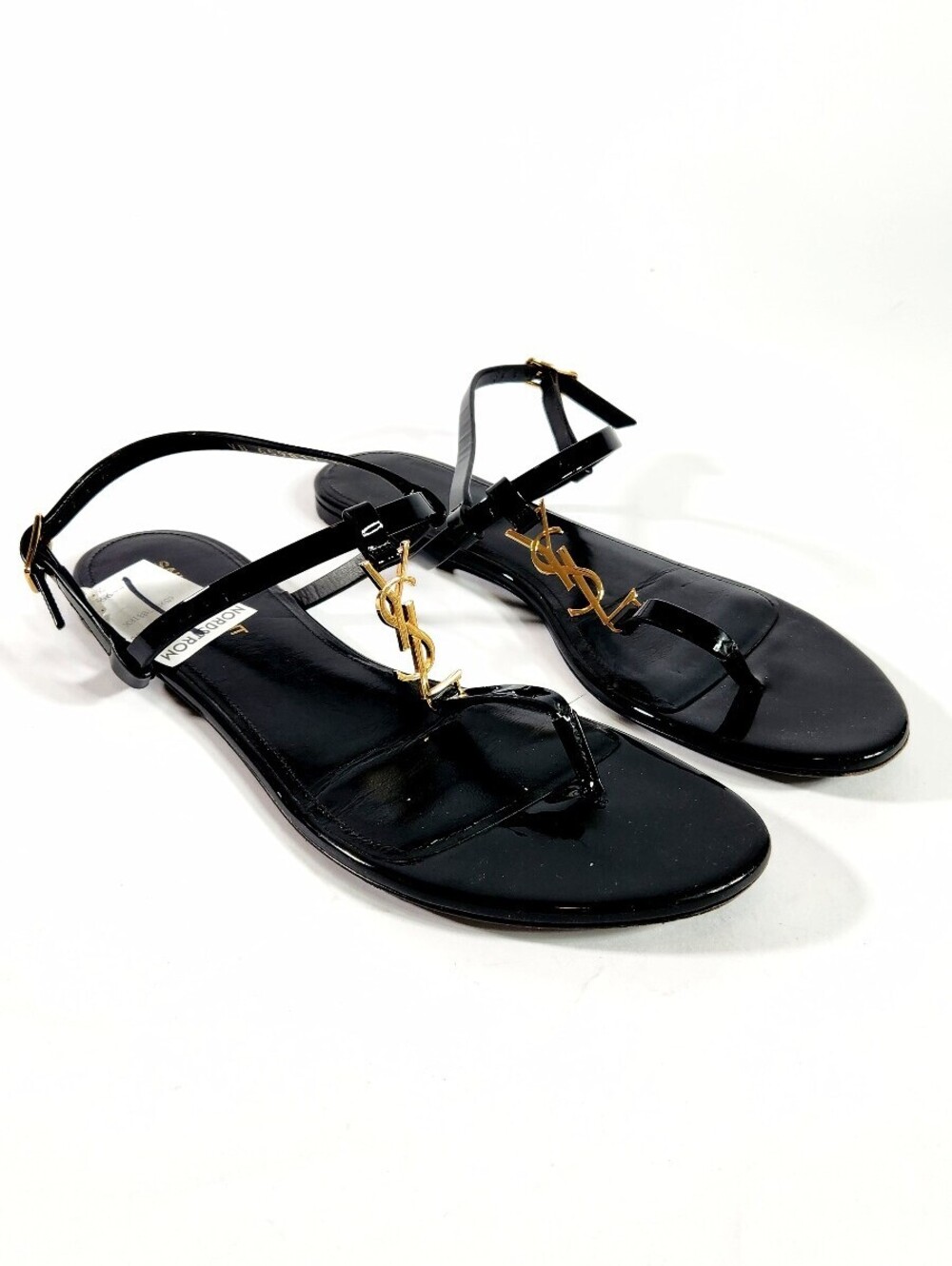 Saint Laurent Black Patent Leather Flat Sandals Size US8.5